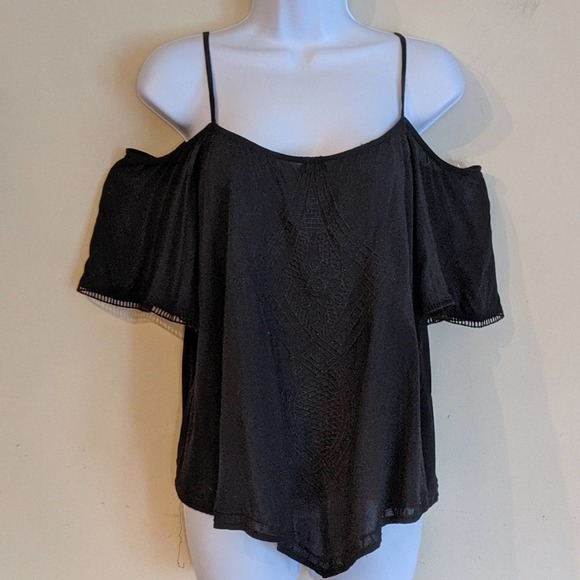 A.N.A embroidered boho black flowy blouse top lrg - Picture 3 of 9